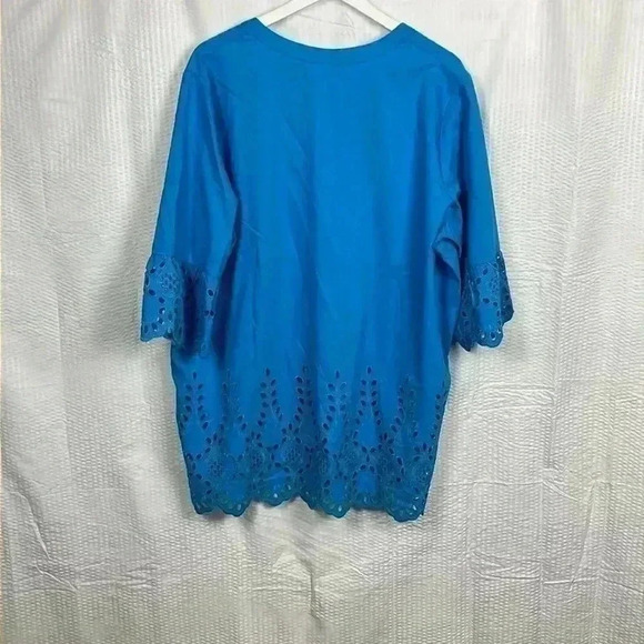 Blair Womens Blouse Royal Blue XL Pullover Laser Cutouts  Short Sleeves Unique - Picture 2 of 12